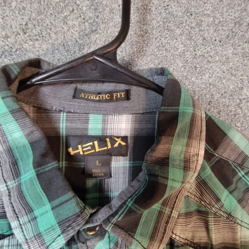 Helix Mens Shirt Multicolor L Plaid Long Sleeve Button Up Collared Athletic Fit